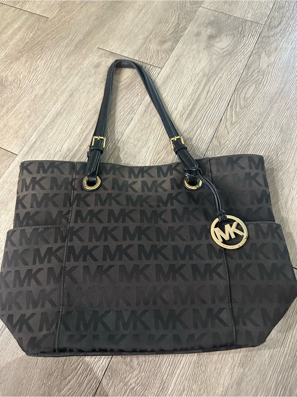 Michael Kors Black Jet Set Jacquard Tote Bag Purse